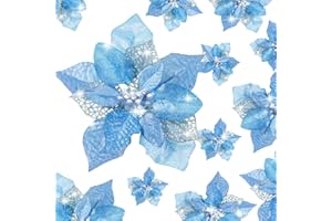 WILLBOND 36 Piezas de Flores de Pascua de Navidad con Purpurina para decoración de Boda, árbol de Navidad, Año Nuevo (Azul)