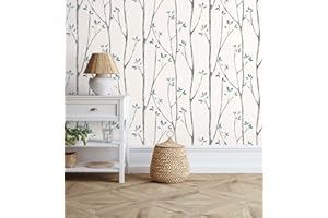 GAULAN 680946 Papier peint branches d'arbres nordiques avec des feuilles bleu pour mur salon cuisine bain chambre couloir salle à mange tête de lit - Rouleaux de 10 m x 0,53 m