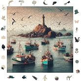 WePuzzleUp Ahşap Puzzle Yetişkin - Balık&ccedil;ı Koyu - 353 Par&ccedil;a, 29 x 29 cm - Yapıştırıcı Folyo Dahil - Benzersiz Şekilli Par&ccedil;ala