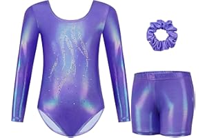 Gogokids, Completo da ginnastica bambina composto da tre pezzi, body senza maniche, pantaloncini e fascia per capelli, tuta danza classica scintillante, con design a colori sfumati, dai 3 ai 12 anni