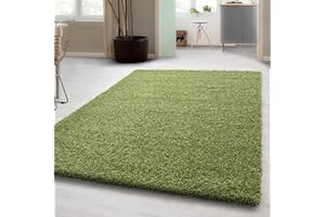 Carpetsale24 Shaggy Tappeto Salotto Moderno 140 x 200 cm Verde - Tappeto per scendiletto Camera da Letto, Cucina y Soggiorno - Tappeto Fluffy y Morbido, Monocromatico, facile manutenzione