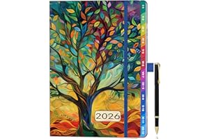 HWXBEN Agenda settimanale A5 2026 – da gennaio a dicembre – vista settimana su 2 pagine, divisori colorati, penna, tasca posteriore, segnalibri a nastro – Organizzatore elegante per studenti, ufficio o casa.