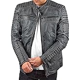 FAPA Mens Leather Jacket Long Sleeve   Elegant Biker Jacket   Mens Leather Jacket with Stand-Up Collar   Transition Jacket Real Leather   Available in 3 Colors