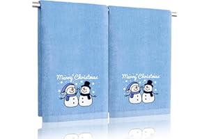 AGRIMONY Funny Christmas Snowman Hand Towels for Bathroom Kitchen - 100% Cotton Soft Absorbent Winter Holiday Bath Towels Cute Decor - Fun Novelty Christmas Xmas Secret Santa Gifts for Women Mum -Set of 2,Blue