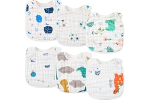 WATINC 6 Stücke Baby Lätzchen aus Weiche Bio Baumwolle für Jungen Mädchen Verstellbare Druckknöpfe Lätzchen Snap Muslin Bibs Schmutzabweisende Lätzchen für Säugling Neugeborene Baby Kleinkind