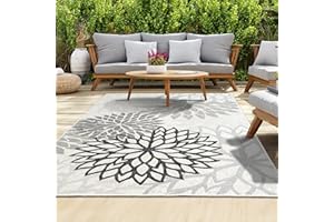 homeart Outdoor Rug - Easy-Clean, Durable, Stain-Resistant, Weather & UV Resistant Indoor & Outdoor Rugs for Porch, Deck, Balcony, Garden, Picnic and Patio | Bellis Black, Grey - 120x170cm