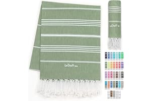 ‎LESTOFF LeStoff tradycyjny ręcznik hammam ręcznik plażowy ręcznik kąpielowy ręcznik do sauny ręcznik prysznicowy ręcznik spa sport joga podróż 100% bawełna organiczna. Trwałe, naturalne, miękkie i wstępnie prane. (95 x 180 cm, Olive)
