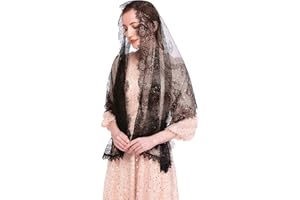 PAMOR Chapel Veil Spanische Spitze Blumen Mantilla Schleier Wickelschal Massenkopf Abdeckung Rechteckige Form