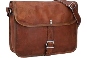 Gusti Cuir nature - Sac à main „Andy 11" Sac à bandoulière besace pratique vintage Taille Moyenne unisexe en cuir de chèvre Marron M6