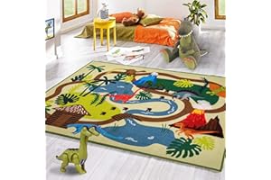 Booooom Jackson Tapis Dinosaure Chambre Enfant,Tapis De Jeux Dinosaure,Tapis Enfant Voiture Dos Antidérapant,Tapis Poils Ras Facile à Nettoyer