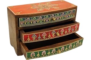 GURU SHOP Guru-Shop Piccolo Armadietto da Farmacia, Portagioie, Cassettiera Dipinta a Mano - Modello 5, Multicolore, 16x25x11 cm, Lattine, Scatole Cofanetti