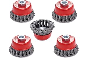 GRABACZ 5x Cepillo de copa metálico de 75mm para amoladora con rosca M14 - alambre torsado, ideal para limpieza de superficies