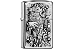 Zippo - Briquet tempête, emblème Leo, finition Street Chrome, rechargeable, réutilisable, design coupe-vent, boîte cadeau, fabriqué aux États-Unis