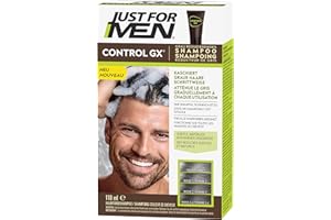 Just For Men Control GX, Shampooing Et Colorante Pour Cheveux Blancs Pour Hommes, Avec De L'Huile De Noix De Coco Et De L'Aloe Vera, Pour Tous Les Nuances, 118 ml