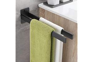 OETAMS Porta Asciugamani Bagno Foratura, Doppia Portasciugamani da Parete in Acciaio Inox 304, Porta Salviette Bagno Cucina 38 CM, Porta Asciugamani Nero