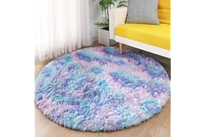 ROHATIM Alfombras Salón Redonda Pelo Largo Alfombra Habitación Dormitorio Lavables Alfombra Antideslizante Muy Suave para salón o Dormitorio, Alfombra esponjosa de Cama(Violeta Azul,Ø 100 cm Ronda)