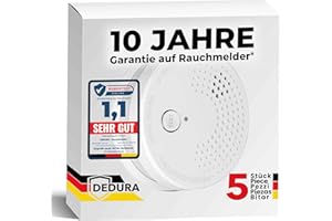 Rauchmelder 5er Set mit 10 Jahre Garantie BSI Zertifiziert nach DIN EN14604 inkl. 9V Batterie Rauchwarnmelder Brandmelder Feuermelder
