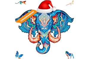UNIDRAGON Original Wooden Jigsaw Puzzle - Eternal Elephant, 194 pcs, Medium 13"x10", Unique Animal Shaped Puzzle Box, Birthday Gift Idea for Kids, Adults, Girls, Boys, Family Game and Hobby