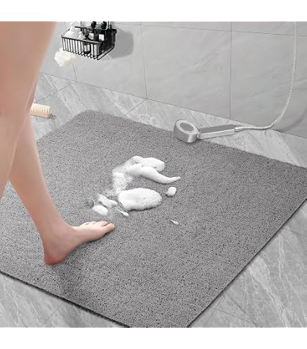 Tappetino Drenante Antiscivolo In PVC 5 Mm - Grigio Chiaro 90x150 Cm, Fori A S, Per Doccia, Piscina E Sauna