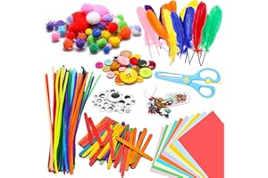 WATINC 800Pcs DIY Art Craft Sets Supplies for Kids Toddlers Modern Kid Crafting Supplies Kits Include Pipe Cleaners, Wiggle Googl Eyes, Glitter Pom Poms, Feather, Buttons, Sequins