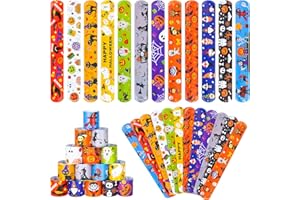 RICEDUO 36 Pieces Halloween Slap Bracelet for Kids, 12 Styles Colorful Halloween Slap Wristbands Bulk for Kids Party Favors Toys Prizes Goodie Bags Fillers
