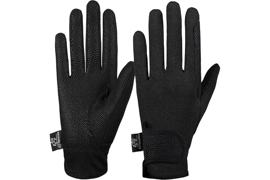 AFE Ladies Horse Riding Gloves Track Fabric Gloves Synthetic Leather Equestrian Black Stretch Fabric Pink Purple Lilac