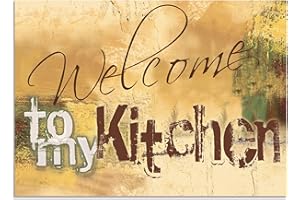 ARTland Spritzschutz Küche aus Alu für Herd Spüle 70x50 cm (BxH) Küchenrückwand mit Motiv Spruch Shabby Landhaus Kunst Willkommen Ocker H6ZJ