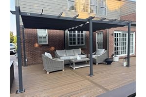 PURPLE LEAF Pergola Aluminium 5,5 x 3,5 m Tissu Teint en Fil, Pergolas pour Terrasse Extérieur, Pergola Jardin Extérieur Toit Coulissante, Pavillon de Jardin Gris