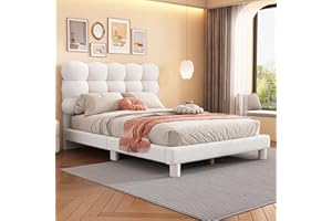 LATICO Kinderbett 140x200 cm Polsterbett Doppelbett, Flachbett Bettgestell Bett mit Lattenrost, Komfortable Kopfteilpolsterung, Jugendbett Rückenlehne Bett, Ohne Matratze, Plush Weiß