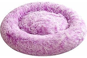 Comlax Beruhigende Donut Hundebetten XL, Rundes Kissen mit abnehmbarem waschbarem Bezug, Anti-Angst-Kunstfell-Kuscheltier, Flauschiges, bequemes, pelziges Haustierbett (60cm, Lila)