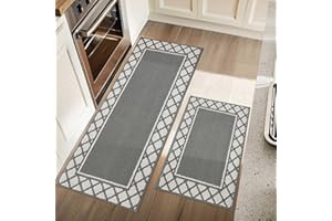 ‎COSY HOMEER COSY HOMEER Küchenteppich Waschbar rutschfest 2 Stück, 50 x 76 cm + 50 x 120 cm Küchenläufer Maschinenwaschbare, Teppich Läufer für Küche, Waschküche, Flur, Grau