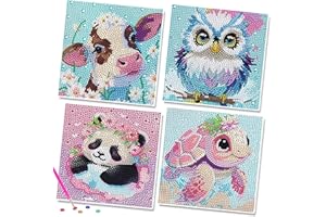 CARLONLIN 4er Set Diamond Painting Kinder, Diamond Painting Kinder ab 4 5 6 7 8 9 10 Jahre, Basteln Mädchen 6-12 Jahre, 5D Diamant Painting Bilder Kinder Mädchen Tiere mit Geschenkbox für Kinder 15 x 15 cm