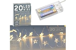 ‎CEPEWA Cepewa Mikro Draht Lichterkette Stern warmweiß silber Batterie Deko Beleuchtung Weihnachten (1 x 20 LED Stern Mikro-Draht Lichterkette)