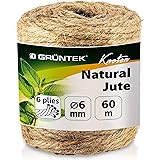 GRÜNTEK Trädgårds Jutegarn 6mm tjocklek, bindtråd, trädgårdssnöre, hobbygarn rulle med 60m, 100% jutegarn naturfärgad.