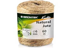 GRÜNTEK Ficelle de Jute Naturel Corde Chanvre Sisal Griffoir Chat 6 mm Jardinage Déco.1 Rouleaux de Jute 60m