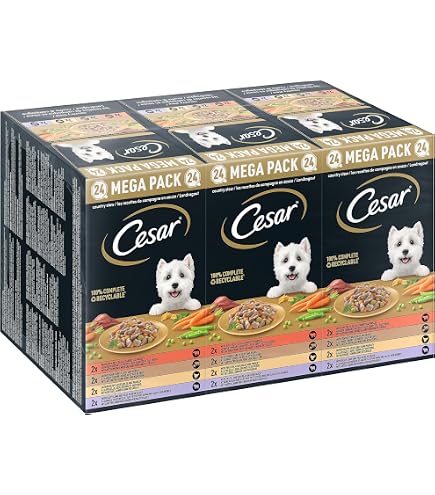 Pâtée Pour Chien Cesar Savoureuse En Sauce - 12 Sachets Fraîcheur (Bœuf, Poulet, Agneau, Dinde), Lot De 3 Boîtes - 5