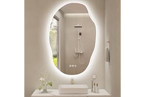 S'bagno Irregular Espejo Baño con Luz 60x90cm, Espejo Baño Led Bluetooth, Antivaho, 3000K-6500K, Regulable, Memoria, Cristal Templado HD, IP44, Horizontal o Vertical
