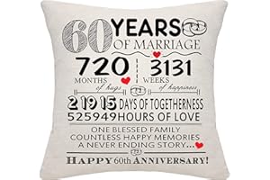 BOMMEX 60 Years of Marriage Gift 60th Wedding Anniversary Cushion Cover Keepsake Decoration Gift for Couples Parents Women Men Mum Dad Husband Wife Grandma Grandad Aunt Uncle Friends (60 YEARS)
