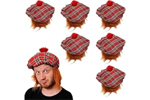 I LOVE FANCY DRESS Scottish Tam O Shanter Hat - Pack of 6 - Red Tartan Hat with Attached Orange Hair - Scotland Burns Night Fancy Dress Costume Accessory