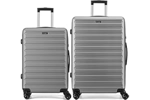 FLIEE Suitcase Set | Lightweight Hard Shell Suitcases | 4 Silent Dual Spinner Wheels | TSA 3 Digit Combination Lock | Aluminium Telescopic Handle | 2 Pcs Luggage Sets (Grey, Medium 24"+ Large 28")