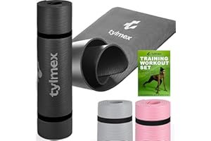 Tylmex Tapis de Yoga NBR Épais 8mm Antidérapant – Tapis Fitness, Pilates & Sport au Sol – 183x61 cm – Avec Sangle & Guide Exercices – Femme, Débutant, Gym Maison – Noir/Gris/Rose