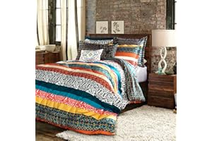 Lush Decor 7 Piece Boho Stripe Comforter Set, Full/Queen, Turquoise/Tangerine