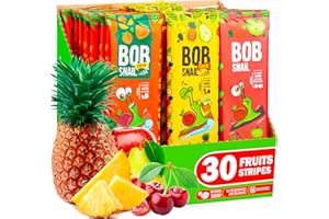 BOB SNAIL Healthy Snacks For Adults & Kids - 30 Low Calorie Snacks - Individual Packs with Natural Pear Pineapple Cherry & Apple - Gluten Free Vegan Fruit Bar - No Sugar Sweets