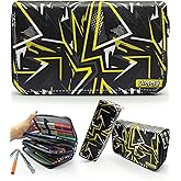 Limmy Pencil Case Black Camouflage Geometric Pattern Organizer Pencil Case Vegan Leather Three Compartment Pen Holder
