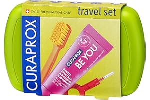Curaprox CS 5460 Kit de Voyage | Brosse à Dents Avec Dentifrice 'Be You' et 2 Brosses Interdentaires CPS Prime 07 et 09 | Kit de Soins Dentaires 9,5 cm x 6 cm | Vert