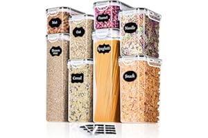 L LONGANCHANG Contenitori Ermetici per Alimenti 8 Pezzi - Contenitori per Alimenti Plastica con Coperchio - Organizer Cucina per la Conservazione di Pasta, Cereali, Muesli, Farina