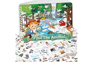 Elfew Busca y Encuentra al Animales Libros de Pegatinas para niños a partir de 2 a 4 Años, Libro de Calcomanía, Más de 450 Pegatinas para Niños, Regalos de Cumpleaños para Niños de 2, 3 y 4 Años