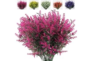 RECUTMS 8 Bundles Artificial Flowers Plastic Artificial Flowers Outdoor Plastic UV Resistant Decorative Artificial Plastic Flowers, Indoor Outside Hanging Planter Home Garden Decor (Fuchsia)