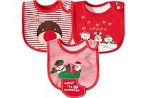 2ooya 3Pcs Cotton Baby Christmas Bib Drooling Bibs with Resin Buttons Baby Gift for Christmas