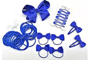LA PETITE PRINCESSE Set of 35 Pieces, school hair accessories blue Ribbon Style Bow Bobbles Hair Clips Bows and Elastics Bands (Royal Blue)